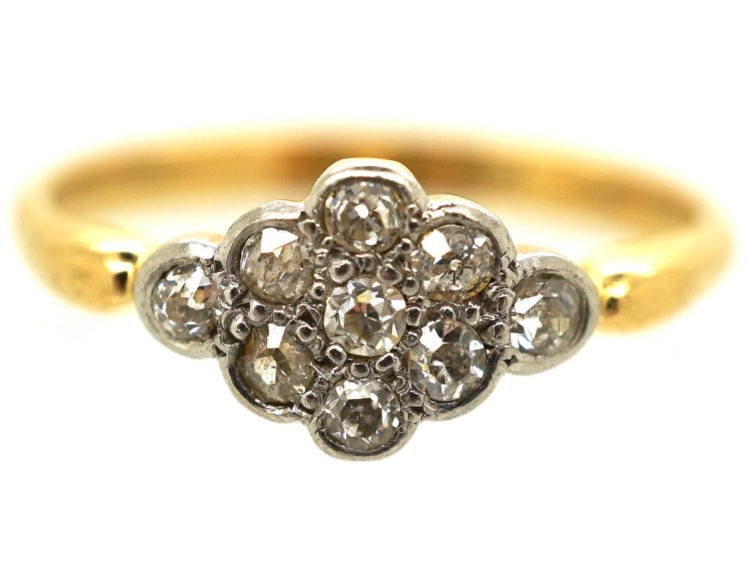 Edwardian 18ct Gold & Platinum Diamond Cluster Ring