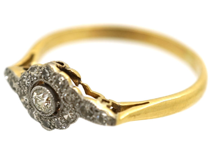 Edwardian 18ct Gold & Platinum Overlapping Diamond Cluster Ring