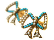 Edwardian 15ct Gold, Turquoise & Natural Split Pearl Earrings