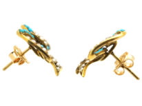 Edwardian 15ct Gold, Turquoise & Natural Split Pearl Earrings