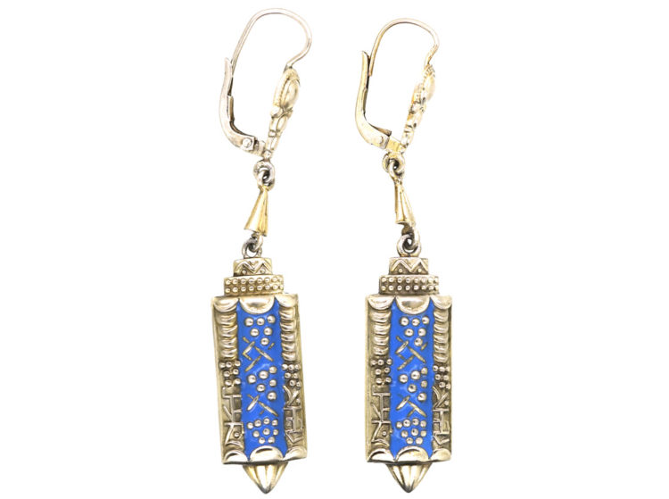 Art Deco silver & Enamel Drop Earrings attributed to Theodor Fahrner