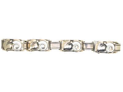 Art Deco Silver Leaf Motif Bracelet