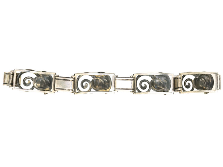 Art Deco Silver Leaf Motif Bracelet