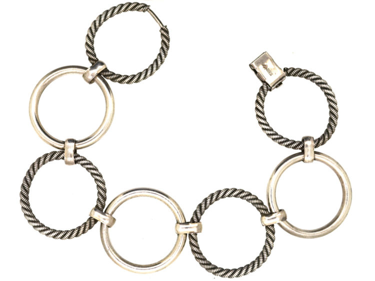 Silver Plain & Rope Links Bracelet
