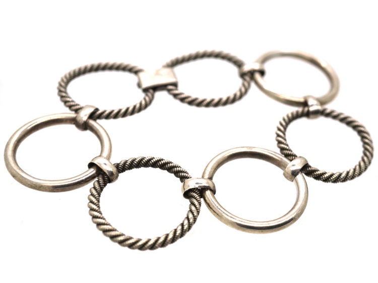 Silver Plain & Rope Links Bracelet