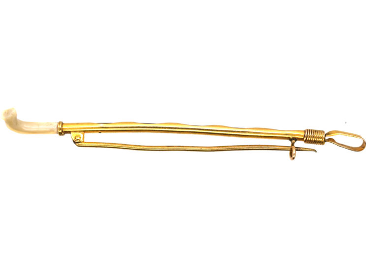 Edwardian 15ct Gold Riding Crop Brooch