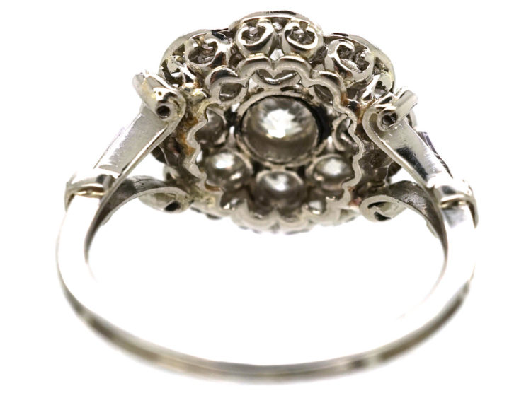 Edwardian Platinum & Diamond Cluster Ring with Scalloped Edge
