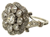Edwardian Platinum & Diamond Cluster Ring with Scalloped Edge