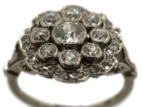 Edwardian Platinum & Diamond Cluster Ring with Scalloped Edge