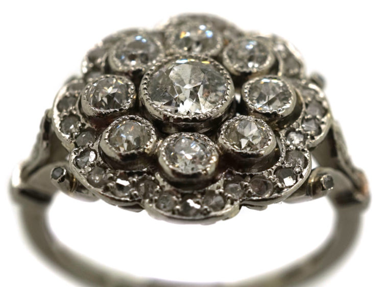 Edwardian Platinum & Diamond Cluster Ring with Scalloped Edge