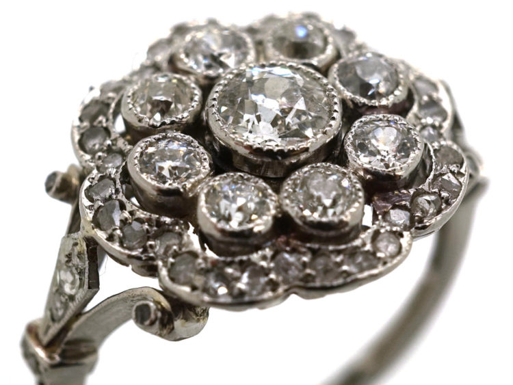Edwardian Platinum & Diamond Cluster Ring with Scalloped Edge
