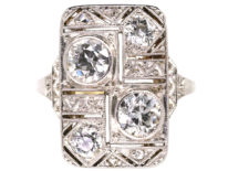 Art Deco 14ct White Gold & Diamond Plaque Ring