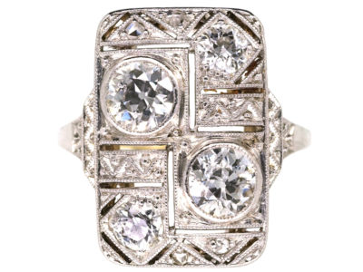 Art Deco 14ct White Gold & Diamond Plaque Ring