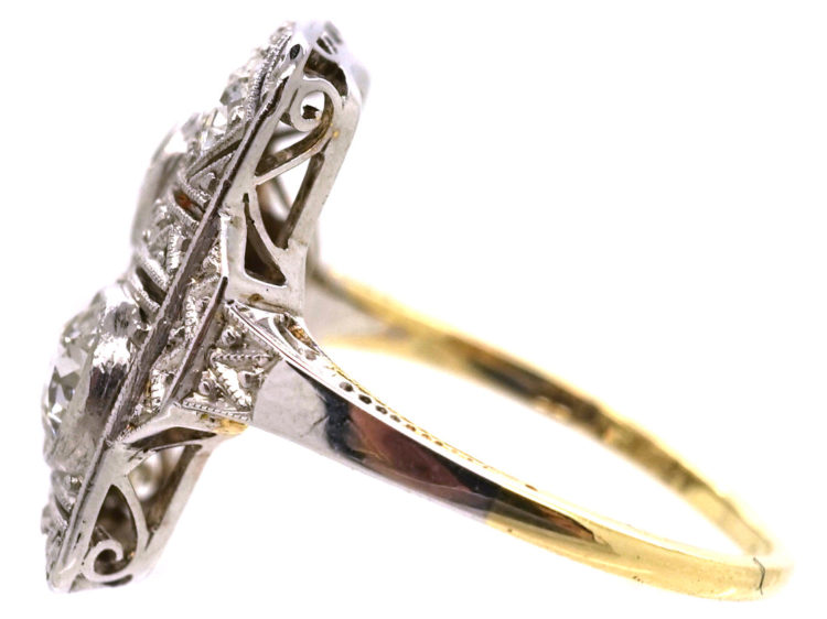 Art Deco 14ct White Gold & Diamond Plaque Ring