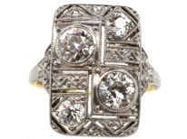 Art Deco 14ct White Gold & Diamond Plaque Ring