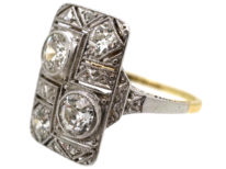 Art Deco 14ct White Gold & Diamond Plaque Ring