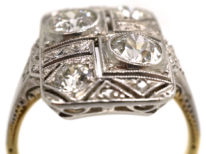 Art Deco 14ct White Gold & Diamond Plaque Ring