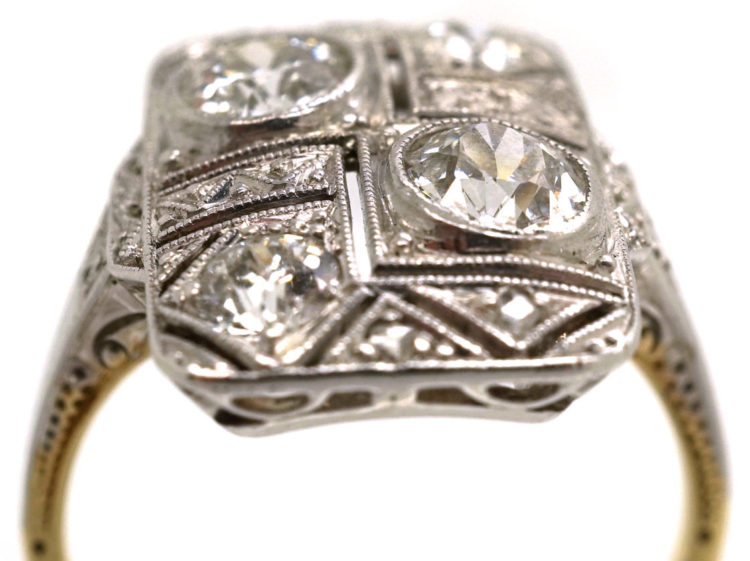 Art Deco 14ct White Gold & Diamond Plaque Ring