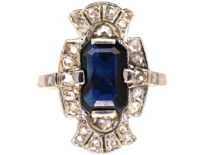 Art Deco Sapphire & Diamond Rectangular Ring