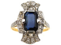 Art Deco Sapphire & Diamond Rectangular Ring