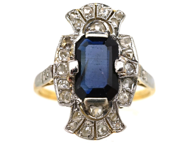 Art Deco Sapphire & Diamond Rectangular Ring