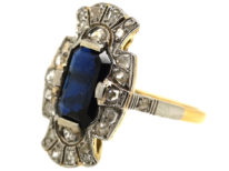 Art Deco Sapphire & Diamond Rectangular Ring