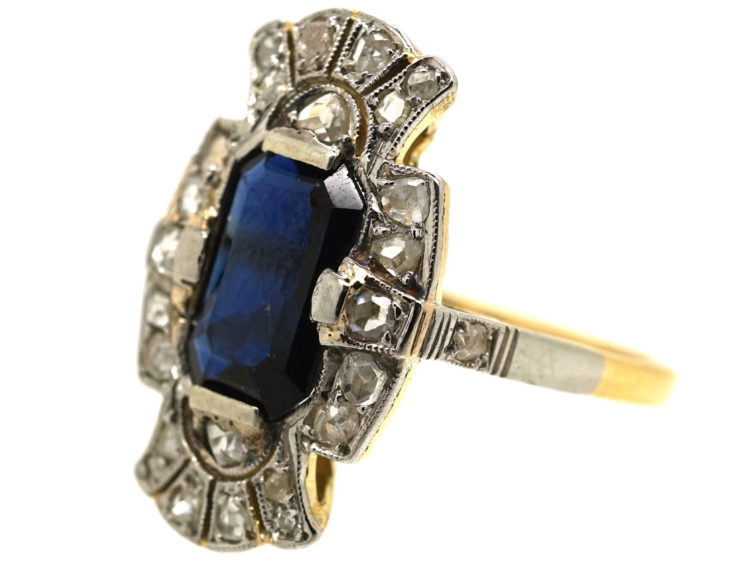 Art Deco Sapphire & Diamond Rectangular Ring