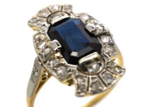 Art Deco Sapphire & Diamond Rectangular Ring
