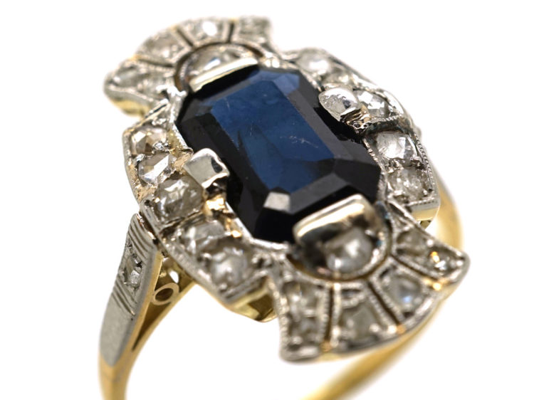 Art Deco Sapphire & Diamond Rectangular Ring