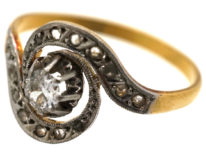 Edwardian 18ct Gold, Platinum & Diamond Swirl Ring