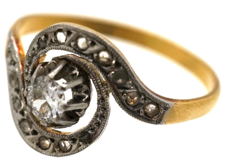 Edwardian 18ct Gold, Platinum & Diamond Swirl Ring