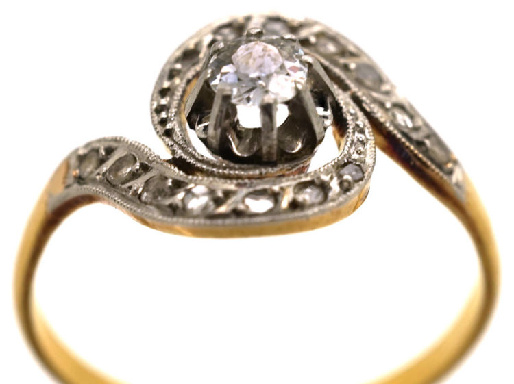 Edwardian 18ct Gold, Platinum & Diamond Swirl Ring