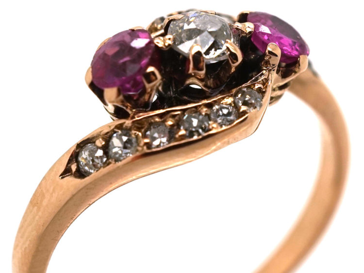 Edwardian Ruby & Diamond Crossover Ring