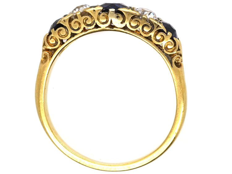 Victorian 18ct Gold, Sapphire & Diamond Five Stone Ring