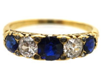 Victorian 18ct Gold, Sapphire & Diamond Five Stone Ring