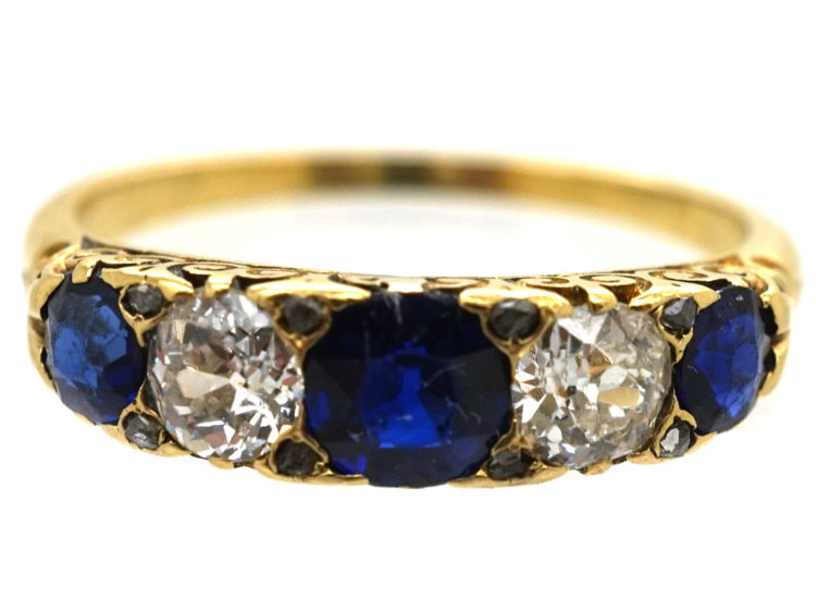 Victorian 18ct Gold, Sapphire & Diamond Five Stone Ring