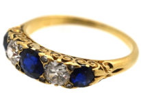 Victorian 18ct Gold, Sapphire & Diamond Five Stone Ring