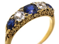 Victorian 18ct Gold, Sapphire & Diamond Five Stone Ring