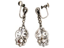 Art Deco Silver, Paste & Coral Drop Earrings