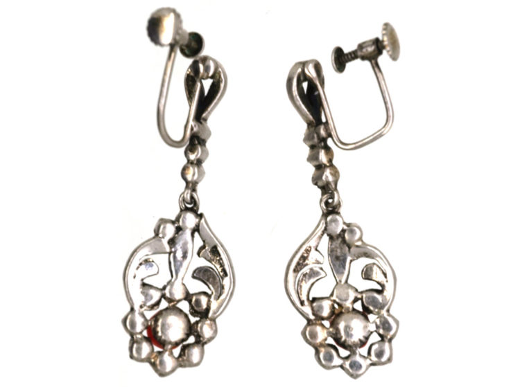Art Deco Silver, Paste & Coral Drop Earrings