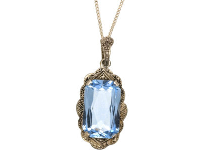 Art Deco Synthetic Blue Spinel Pendant on Chain