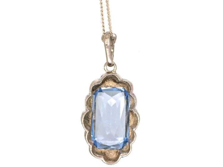 Art Deco Synthetic Blue Spinel Pendant on Chain