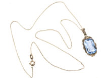 Art Deco Synthetic Blue Spinel Pendant on Chain