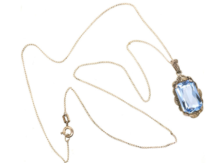 Art Deco Synthetic Blue Spinel Pendant on Chain