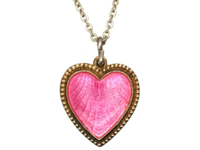 Norwegian Silver Gilt & Pink Enamel Heart Pendant on Silver Chain by Elvic & Co