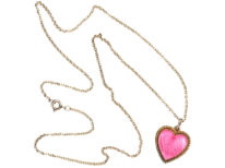 Norwegian Silver Gilt & Pink Enamel Heart Pendant on Silver Chain by Elvic & Co