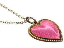 Norwegian Silver Gilt & Pink Enamel Heart Pendant on Silver Chain by Elvic & Co