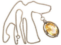 Art Deco Silver Pendant set with a Large Oval Citrine on Silver Chain