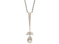 Art Deco Platinum & 15ct Gold Diamond Flower Drop Pendant on Chain