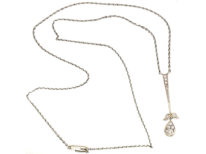 Art Deco Platinum & 15ct Gold Diamond Flower Drop Pendant on Chain